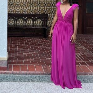 Stunning Feather long Dress Purple/Pink